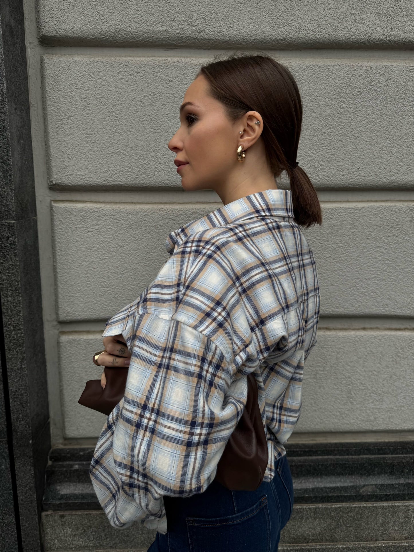 Oversized blue sky plaid shirt