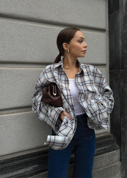 Oversized blue sky plaid shirt