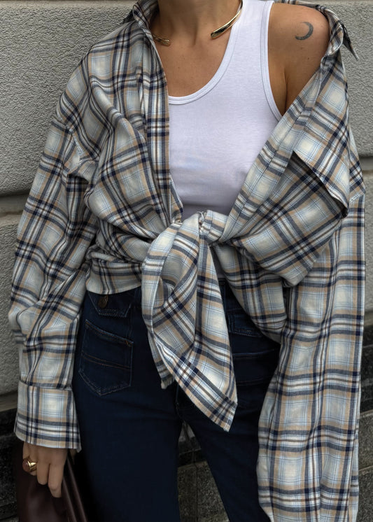 Oversized blue sky plaid shirt