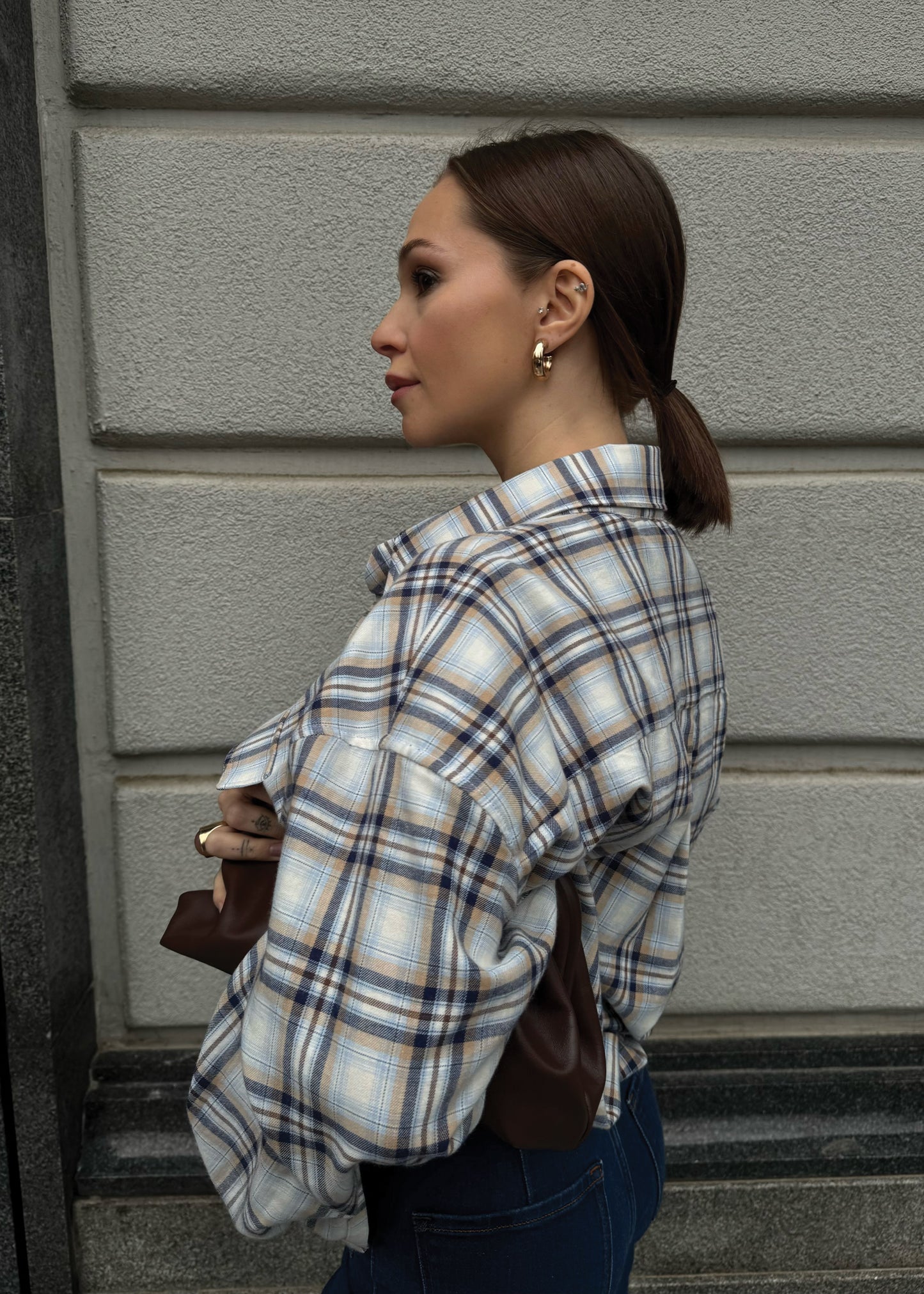 Oversized blue sky plaid shirt