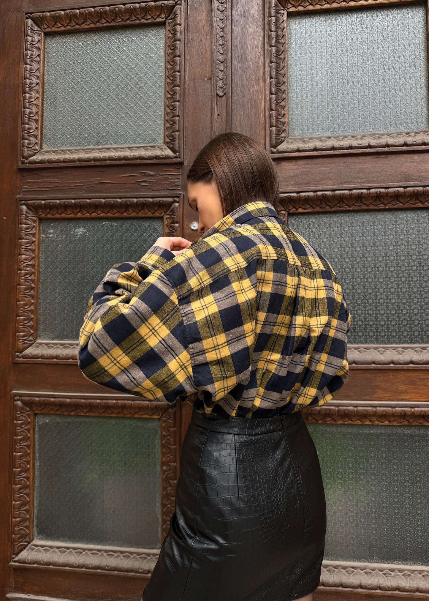 Oversized mustard plaid shirt