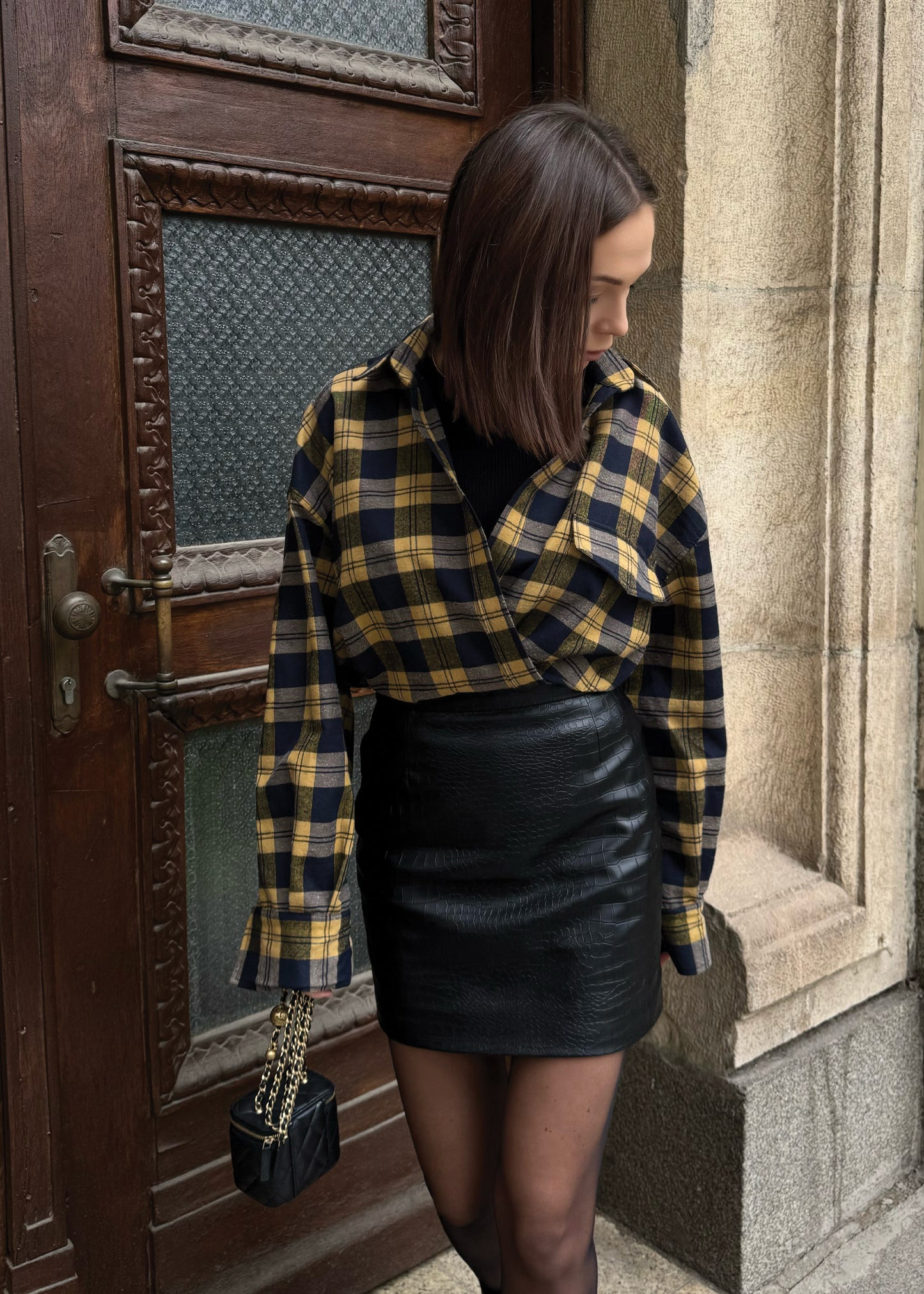 Oversized mustard plaid shirt