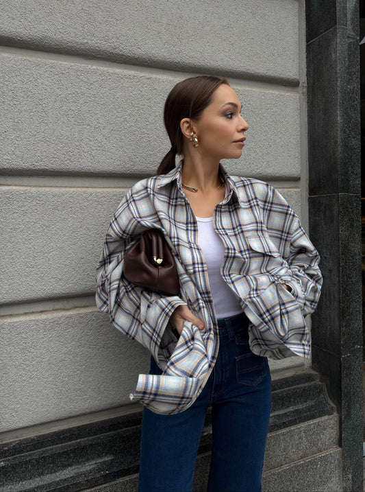 Oversized blue sky plaid shirt