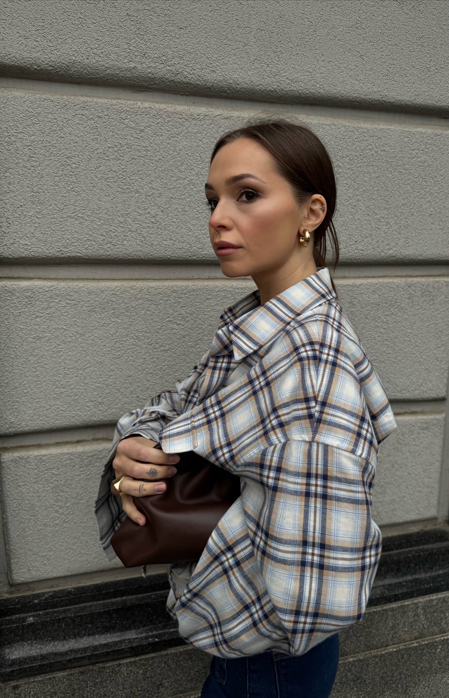 Oversized blue sky plaid shirt
