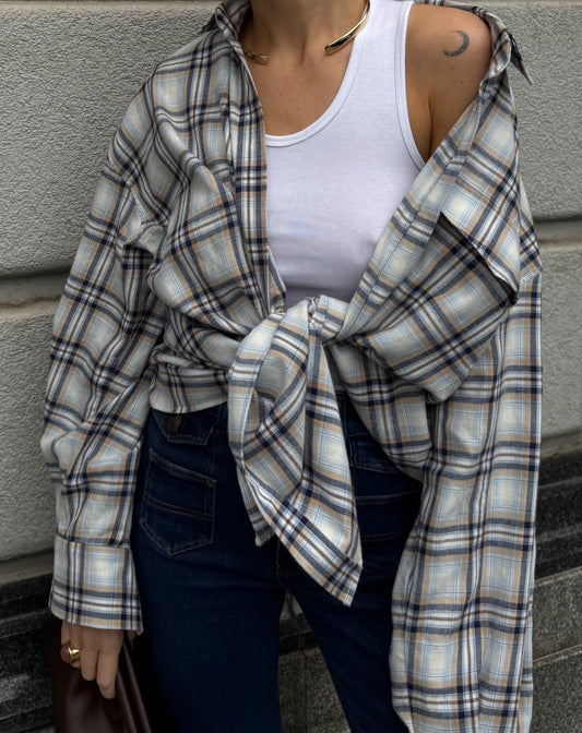 Oversized blue sky plaid shirt